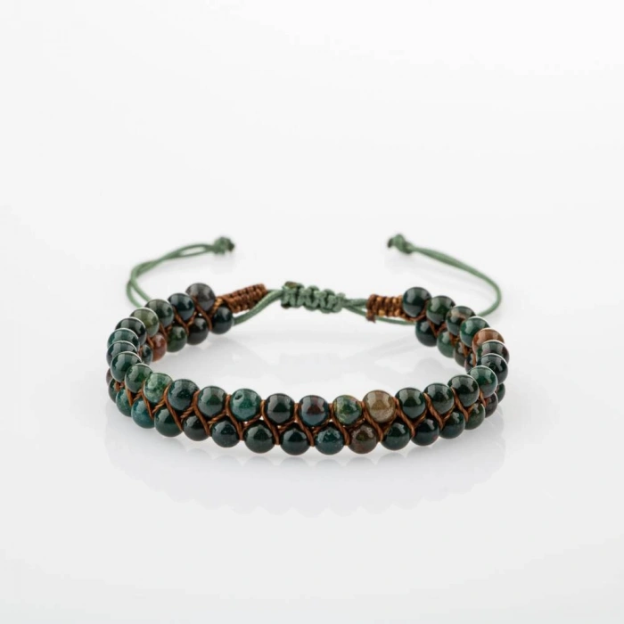 Kan Taşı 4mm Çift Sıra Doğal Taş Bileklik