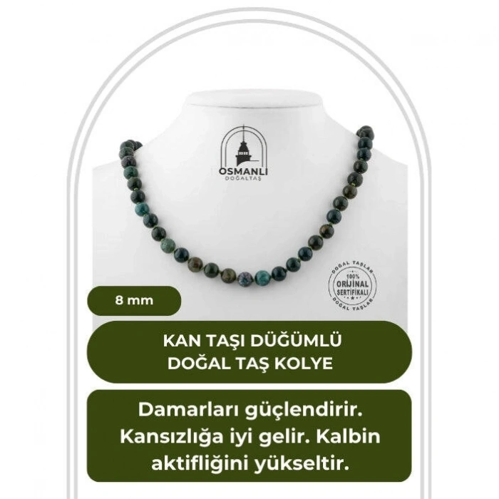 Kan Taşı 8 mm Düğümlü Doğal Taş Kolye