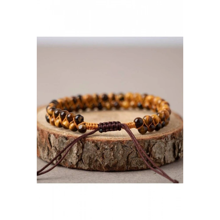 Kaplan Gözü 4mm Çift Sıra Doğal Taş Bileklik