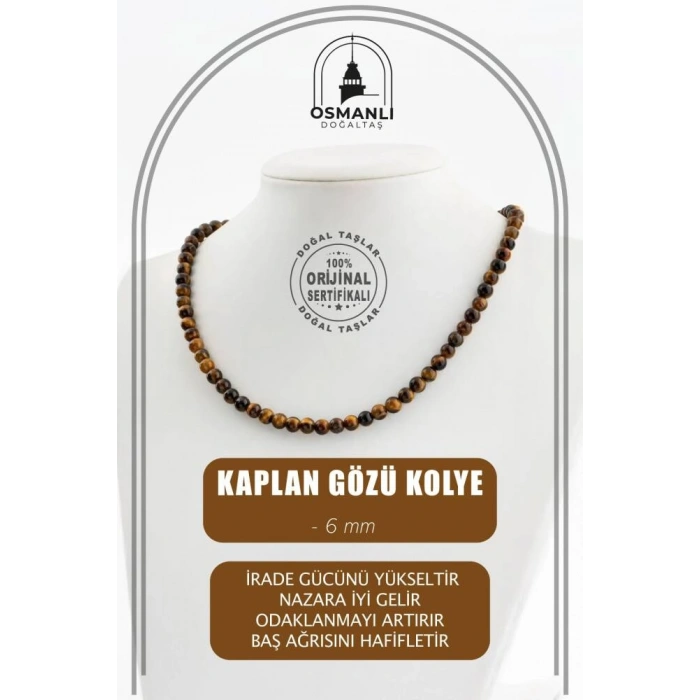 Kaplan Gözü 6 mm Dizi Doğal Taş Kolye
