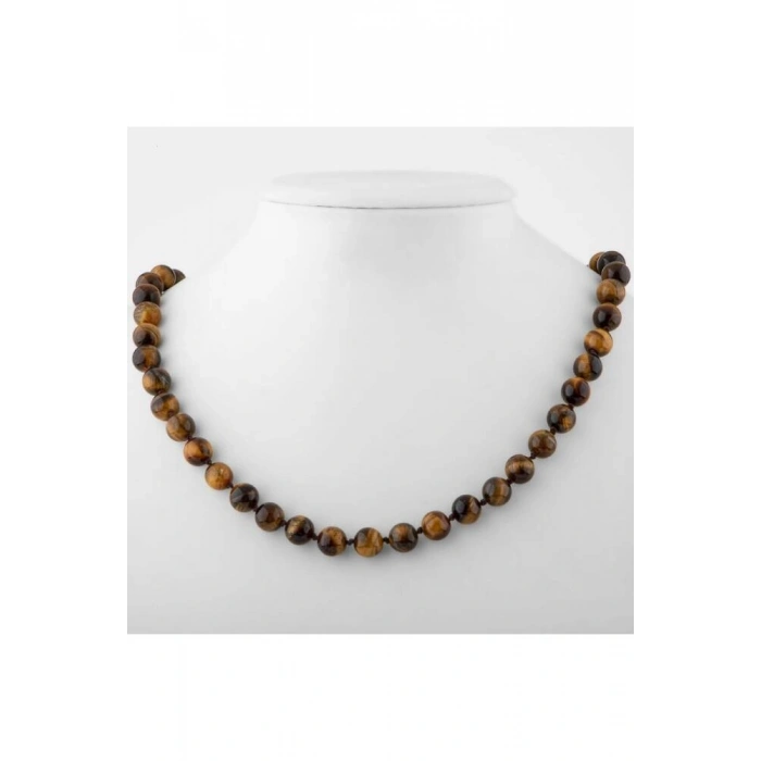 Kaplan Gözü 8 mm Düğümlü Doğal Taş Kolye