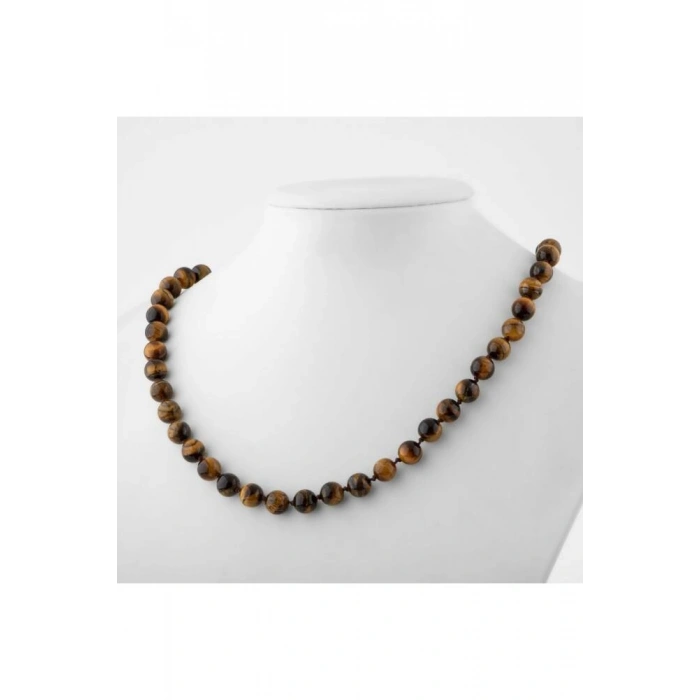 Kaplan Gözü 8 mm Düğümlü Doğal Taş Kolye