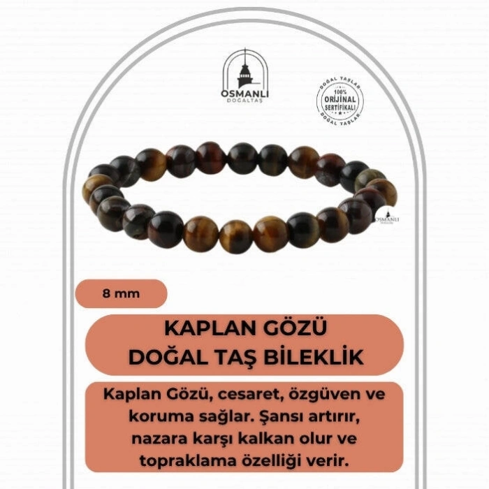 Kaplan Gözü 8mm Doğal Taş Bileklik
