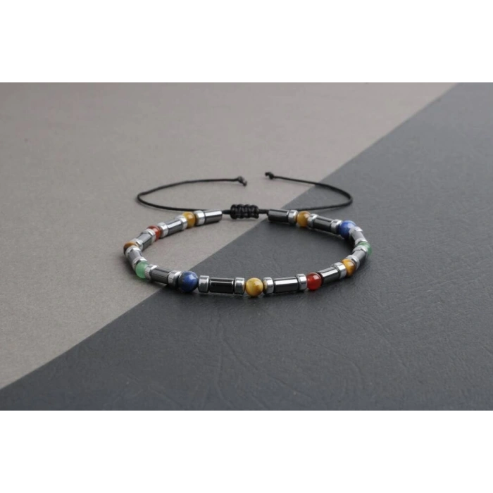 Kaplan Gözü-Hematit-Kırmızı Akik-Aventurin-Lapis Lazuli Doğal Taş Bileklik