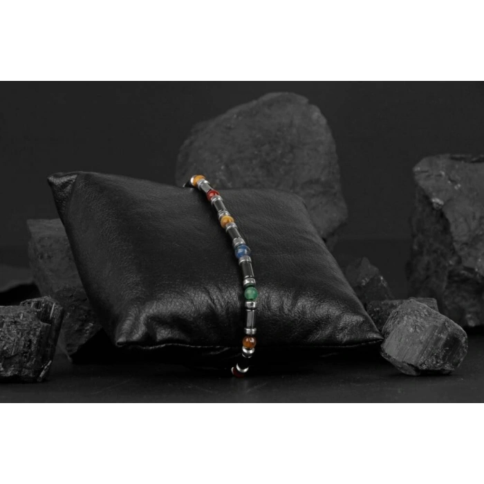 Kaplan Gözü-Hematit-Kırmızı Akik-Aventurin-Lapis Lazuli Doğal Taş Bileklik