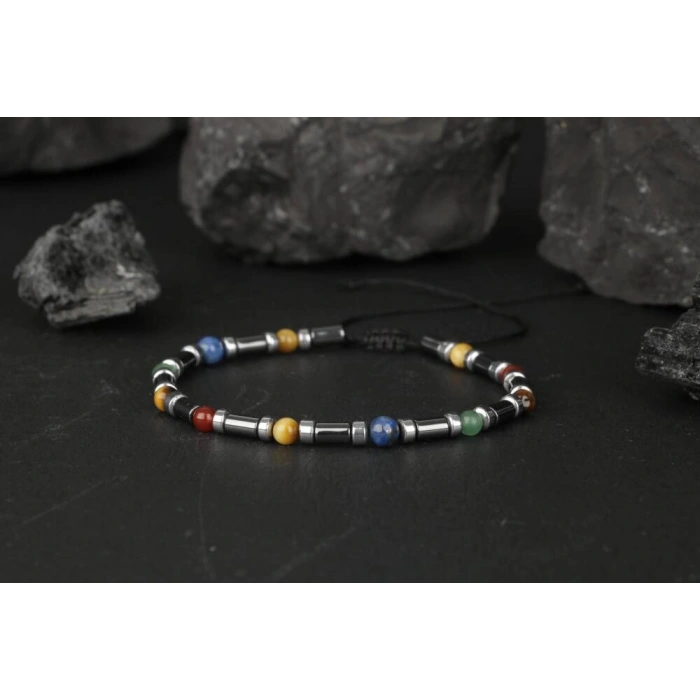 Kaplan Gözü-Hematit-Kırmızı Akik-Aventurin-Lapis Lazuli Doğal Taş Bileklik