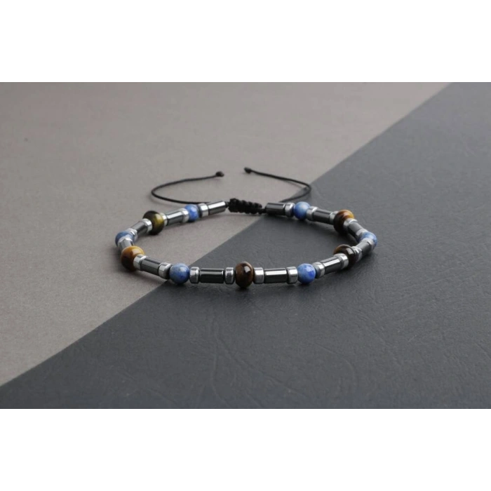 Kaplan Gözü-Hematit-Lapis Lazuli Doğal Taş Bileklik
