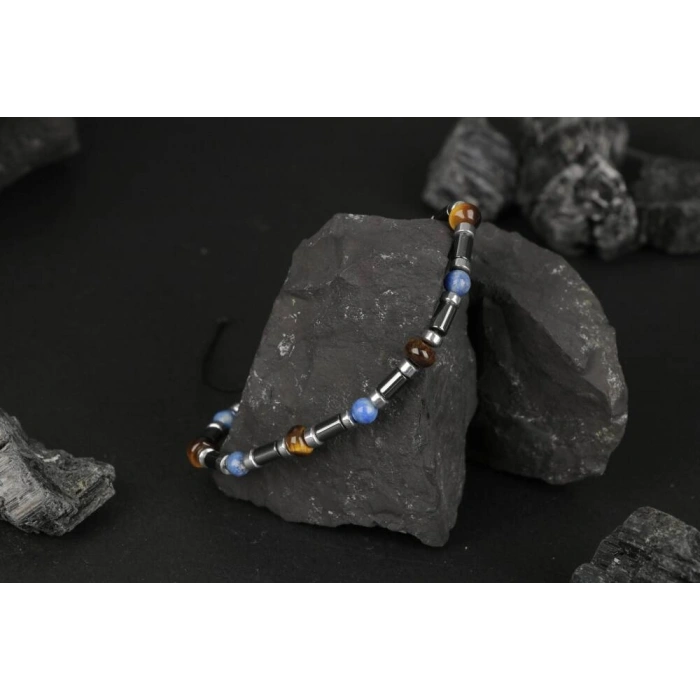 Kaplan Gözü-Hematit-Lapis Lazuli Doğal Taş Bileklik