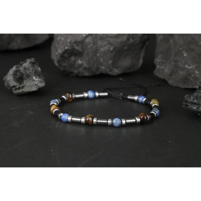 Kaplan Gözü-Hematit-Lapis Lazuli Doğal Taş Bileklik