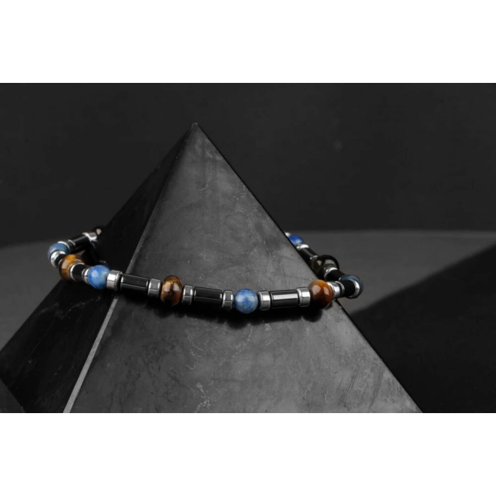 Kaplan Gözü-Hematit-Lapis Lazuli Doğal Taş Bileklik