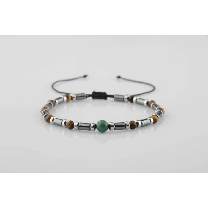 Kaplan Gözü-Hematit-Malakit Doğal Taş Bileklik