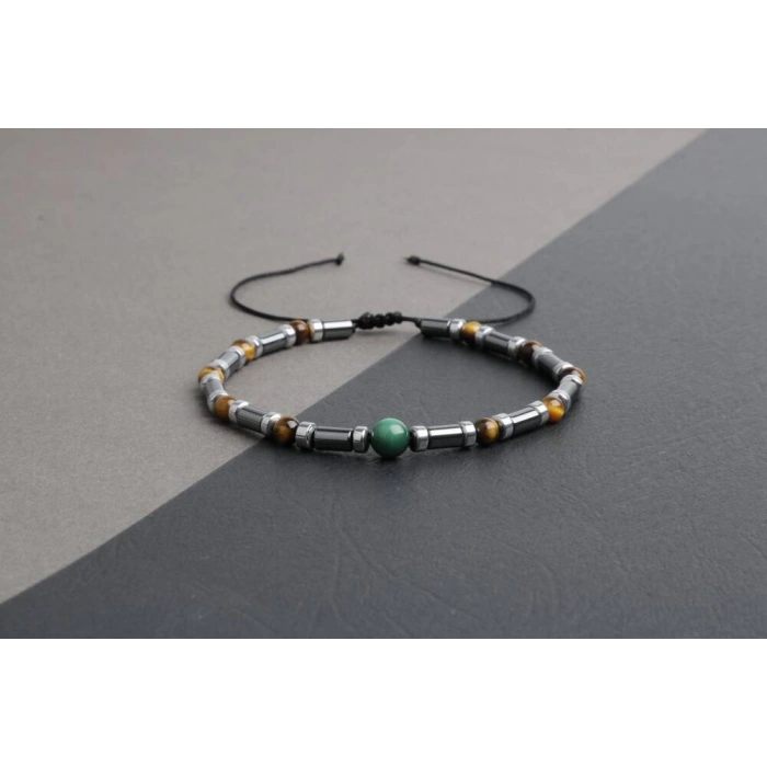 Kaplan Gözü-Hematit-Malakit Doğal Taş Bileklik