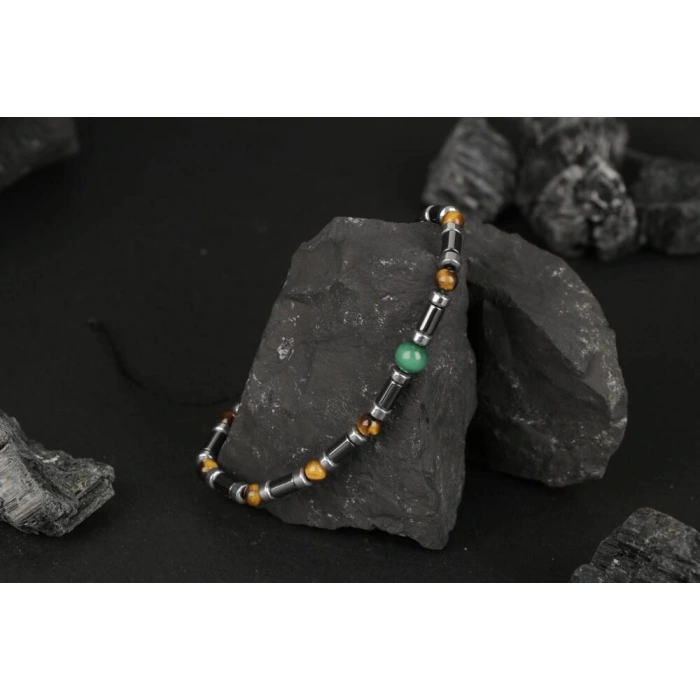 Kaplan Gözü-Hematit-Malakit Doğal Taş Bileklik