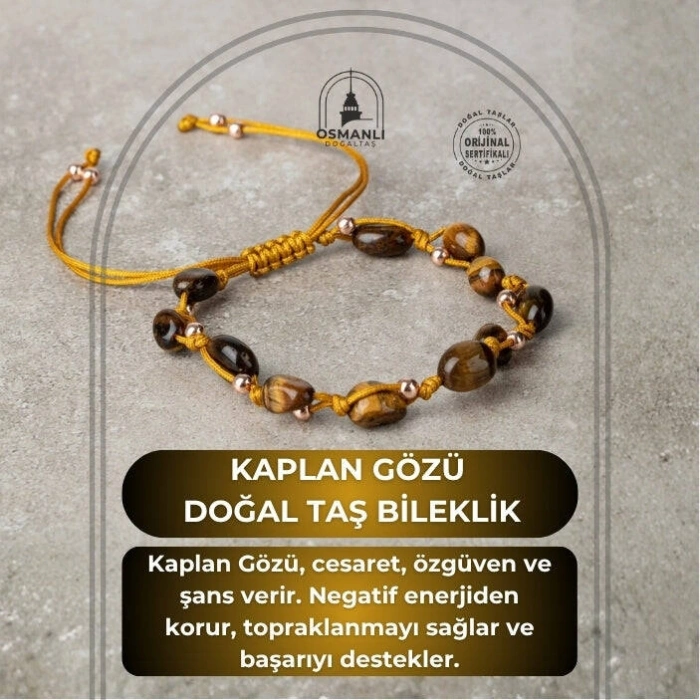 Kaplan Gözü Natürel Kesim Doğal Taş Makrome Bileklik