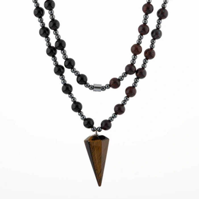 Kaplan Gözü-Obsidyen-Dragon Jasper-Hematit Doğal Taş Kolye