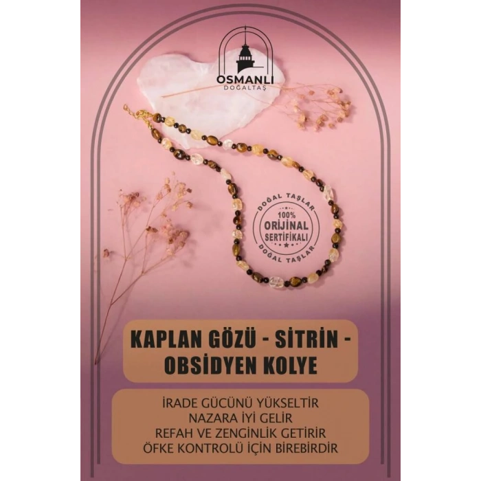 Kaplan Gözü-Sitrin-Obsidyen Doğal Taş Kolye