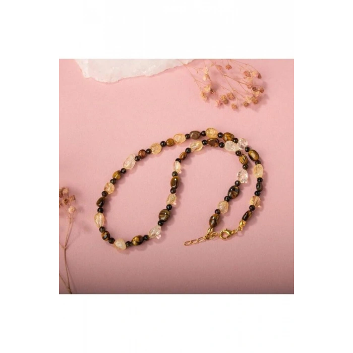 Kaplan Gözü-Sitrin-Obsidyen Doğal Taş Kolye