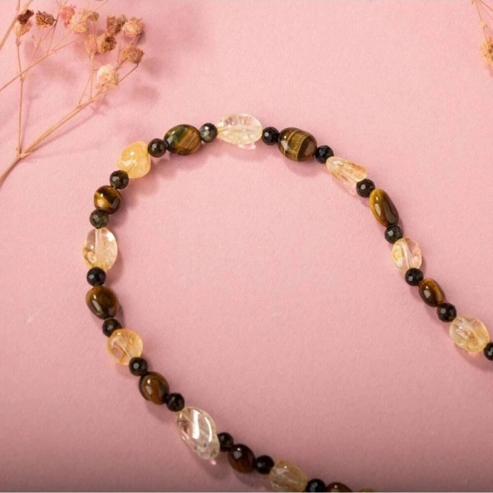 Kaplan Gözü-Sitrin-Obsidyen Doğal Taş Kolye