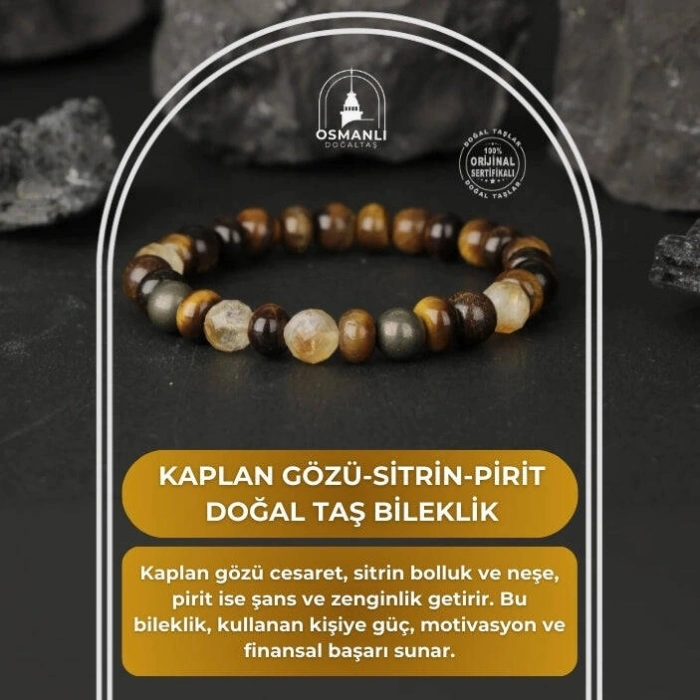 Kaplan Gözü-Sitrin-Pirit Doğal Taş Bileklik