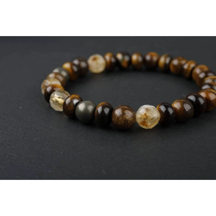 Kaplan Gözü-Sitrin-Pirit Doğal Taş Bileklik