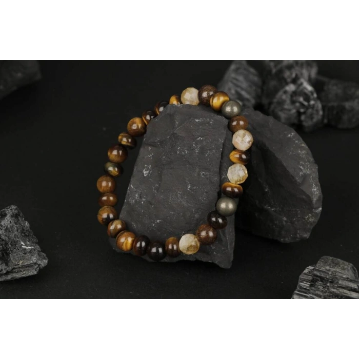 Kaplan Gözü-Sitrin-Pirit Doğal Taş Bileklik