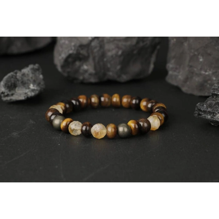 Kaplan Gözü-Sitrin-Pirit Doğal Taş Bileklik