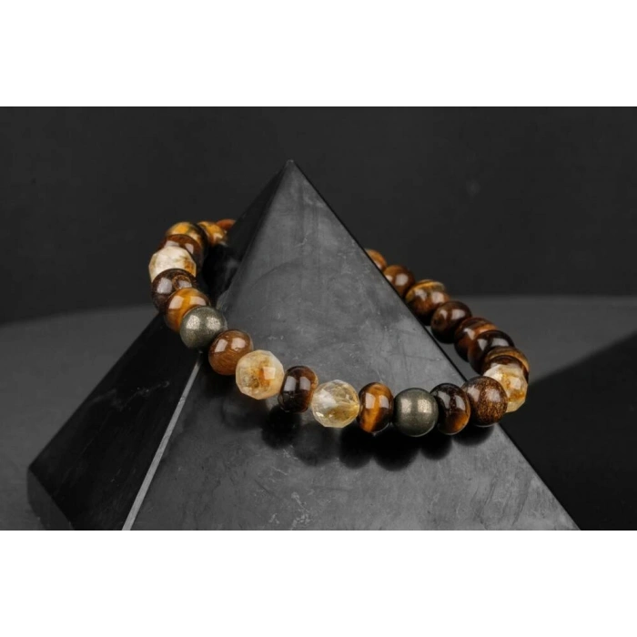 Kaplan Gözü-Sitrin-Pirit Doğal Taş Bileklik