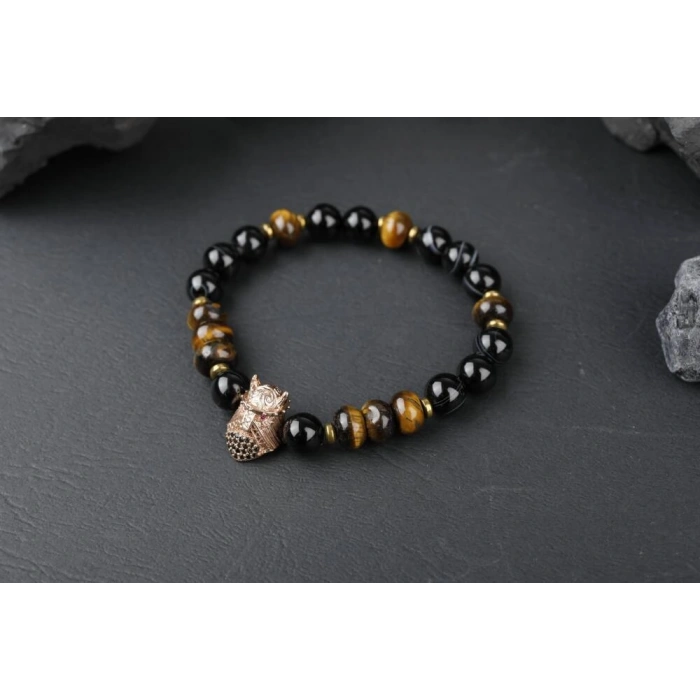 Kaplan Gözü-Siyah Göz Akik-Hematit Zirkon Doğal Taş Bileklik