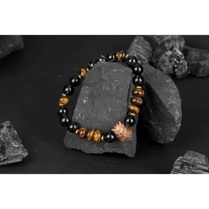 Kaplan Gözü-Siyah Göz Akik-Hematit Zirkon Doğal Taş Bileklik