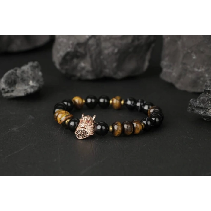 Kaplan Gözü-Siyah Göz Akik-Hematit Zirkon Doğal Taş Bileklik