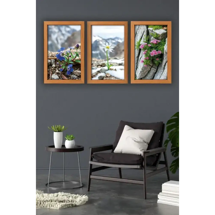 Kar Çiçek Üçlü Mdf Tablo