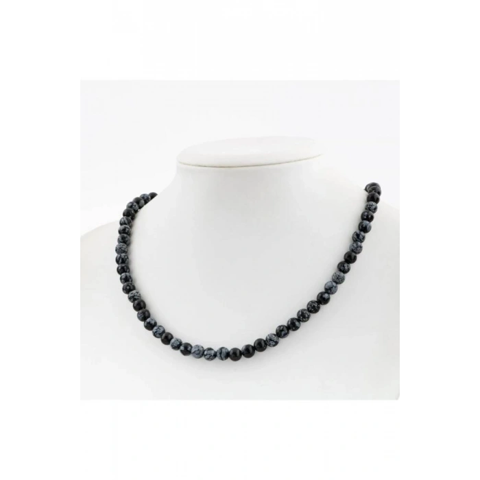 Karlı Obsidyen 6 mm Dizi Doğal Taş Kolye