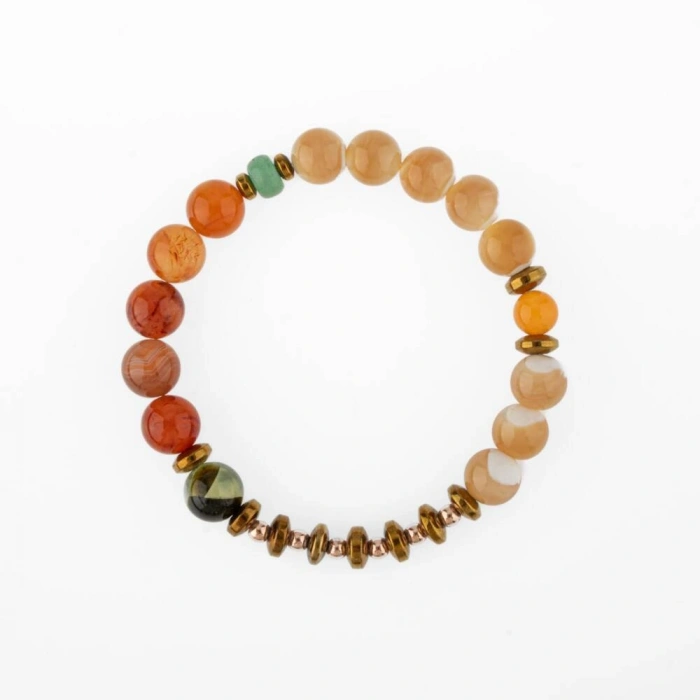 Karnelyan Akik-Turuncu Aventurin-Pehnit-Sedef-Hematit Doğal Taş Bileklik