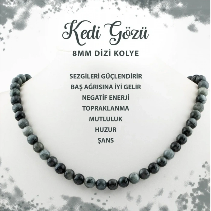 Kedi Gözü 8 mm Dizi Doğal Taş Kolye