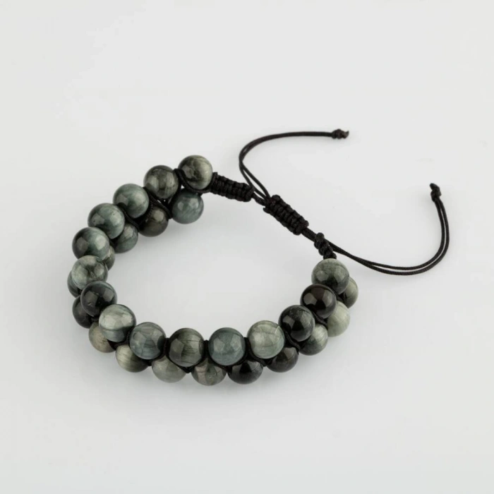 Kedi Gözü 8mm Çift Sıra Makrome Doğal Taş Bileklik