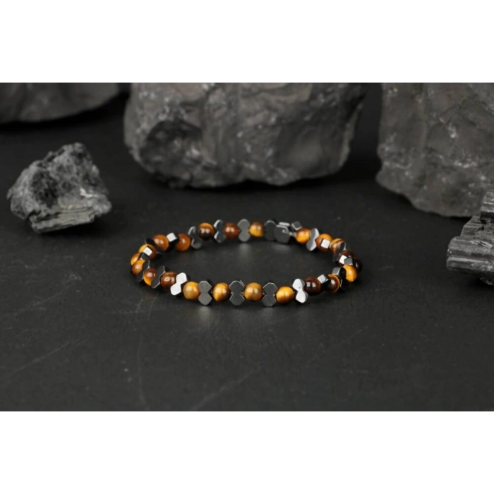 Kırlangıç Kaplan Gözü-Hematit Doğal Taş Erkek Bileklik