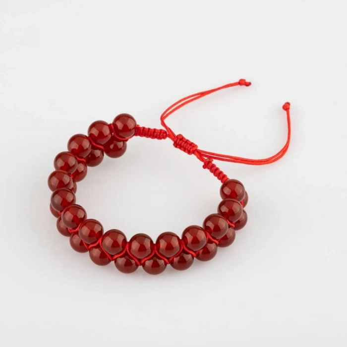 Kırmızı Akik 8mm Çift Sıra Makrome Doğal Taş Bileklik