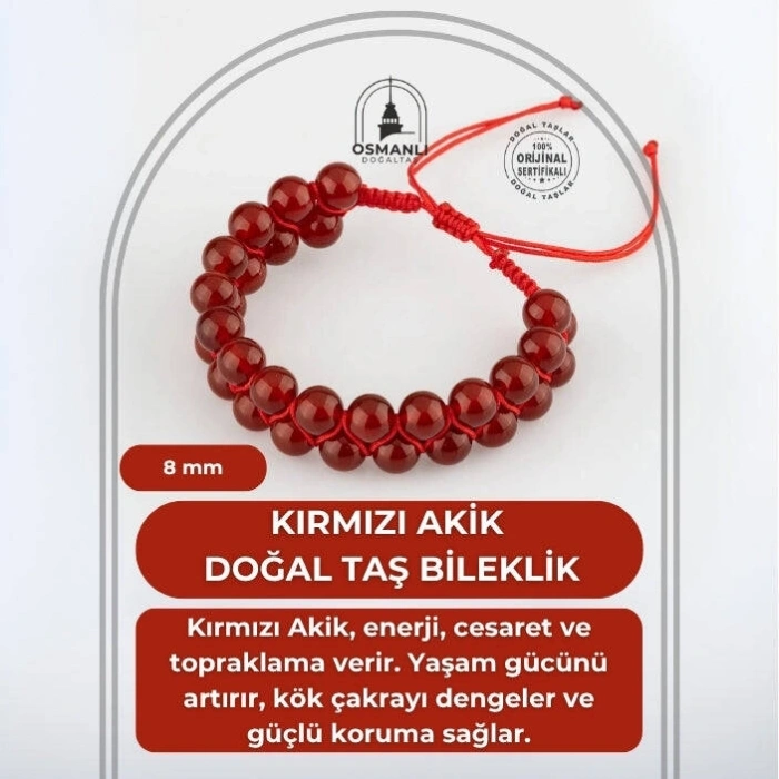 Kırmızı Akik 8mm Çift Sıra Makrome Doğal Taş Bileklik