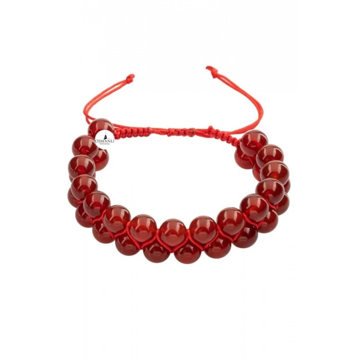 Kırmızı Akik 8mm Çift Sıra Makrome Doğal Taş Bileklik