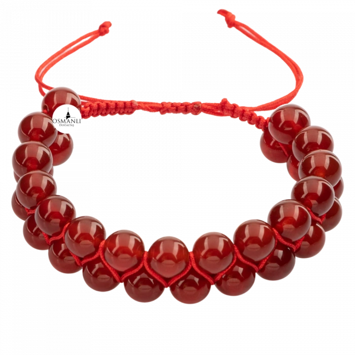 Kırmızı Akik 8mm Çift Sıra Makrome Doğal Taş Bileklik