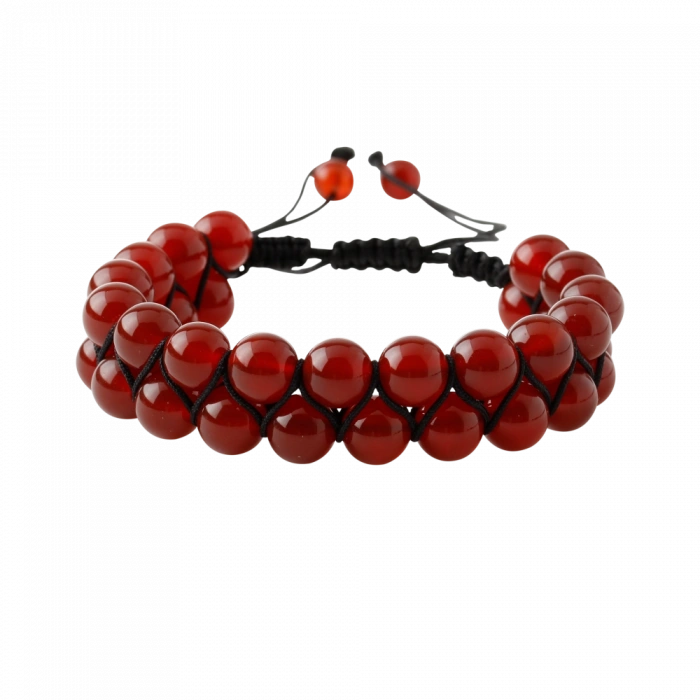 Kırmızı Akik 8mm Çift Sıra Makrome Doğal Taş Bileklik