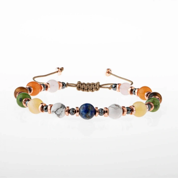 Kız Öğrenci Doğal Taş Bileklik-Lapis Lazuli-Havlit-Kalsit-Yeşim-Kaplan Gözü-Turuncu Aventurin-Pembe Kuvars