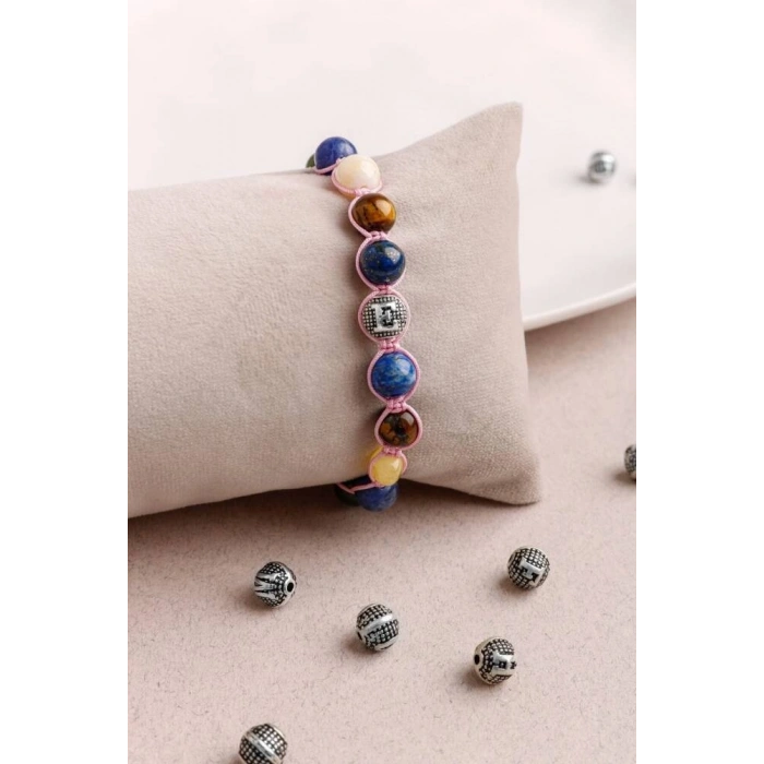 Kız Öğrenci Doğal Taş Harfli Makrome Bileklik