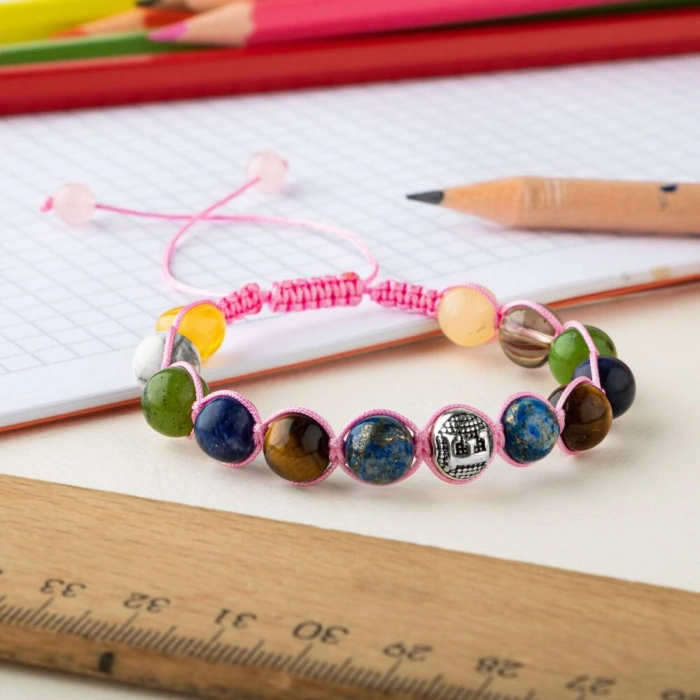 Kız Öğrenci Doğal Taş Harfli Makrome Bileklik