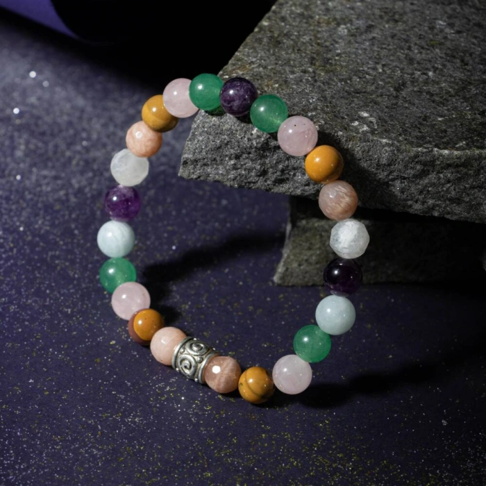 Koç Burcu Bileklik Akuamarin, Ametist, Ay Taşı, Güneş Taşı, Jasper, Pembe Kuvars, Yeşil Aventurin