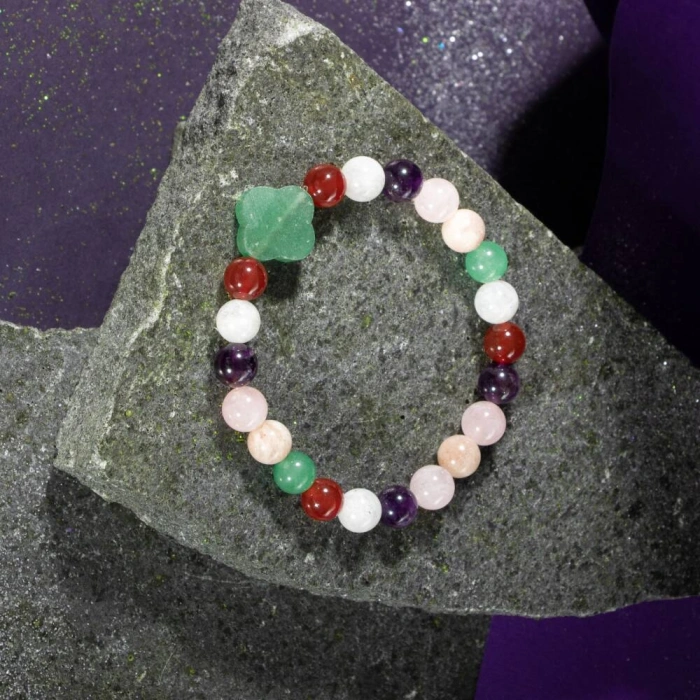 Koç Burcu Bileklik Ametist, Ay Taşı, Güneş Taşı, Kırmızı Akik, Pembe Kuvars, Yeşil Aventurin