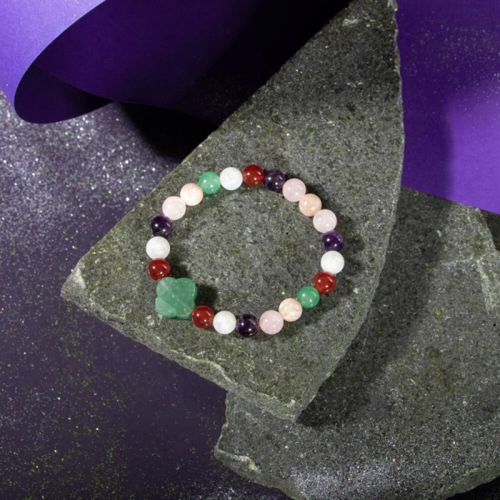 Koç Burcu Bileklik Ametist, Ay Taşı, Güneş Taşı, Kırmızı Akik, Pembe Kuvars, Yeşil Aventurin