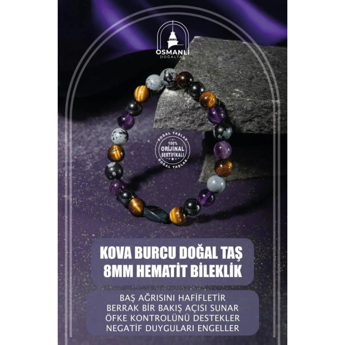 Kova Burcu Bileklik Ametist, Golden Obsidyen, İspanyol Varisit, Kaplan Gözü