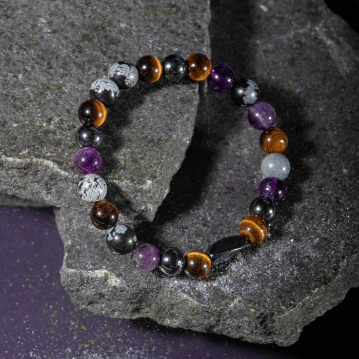 Kova Burcu Bileklik Ametist, Golden Obsidyen, İspanyol Varisit, Kaplan Gözü