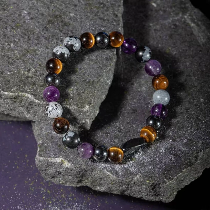 Kova Burcu Bileklik Ametist, Golden Obsidyen, İspanyol Varisit, Kaplan Gözü
